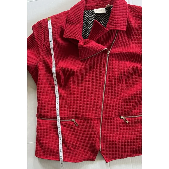 Chicos Red Moto Jacket Waffle Texture Side Zip Closure Size 3 Gold Zip - Picture 7 of 9